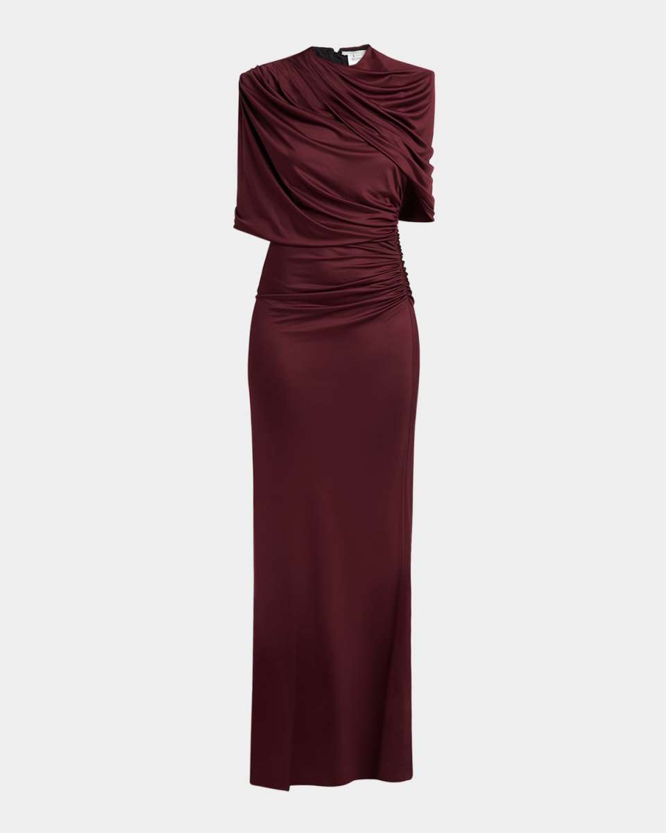 Long Draped Cape Cutout Gown